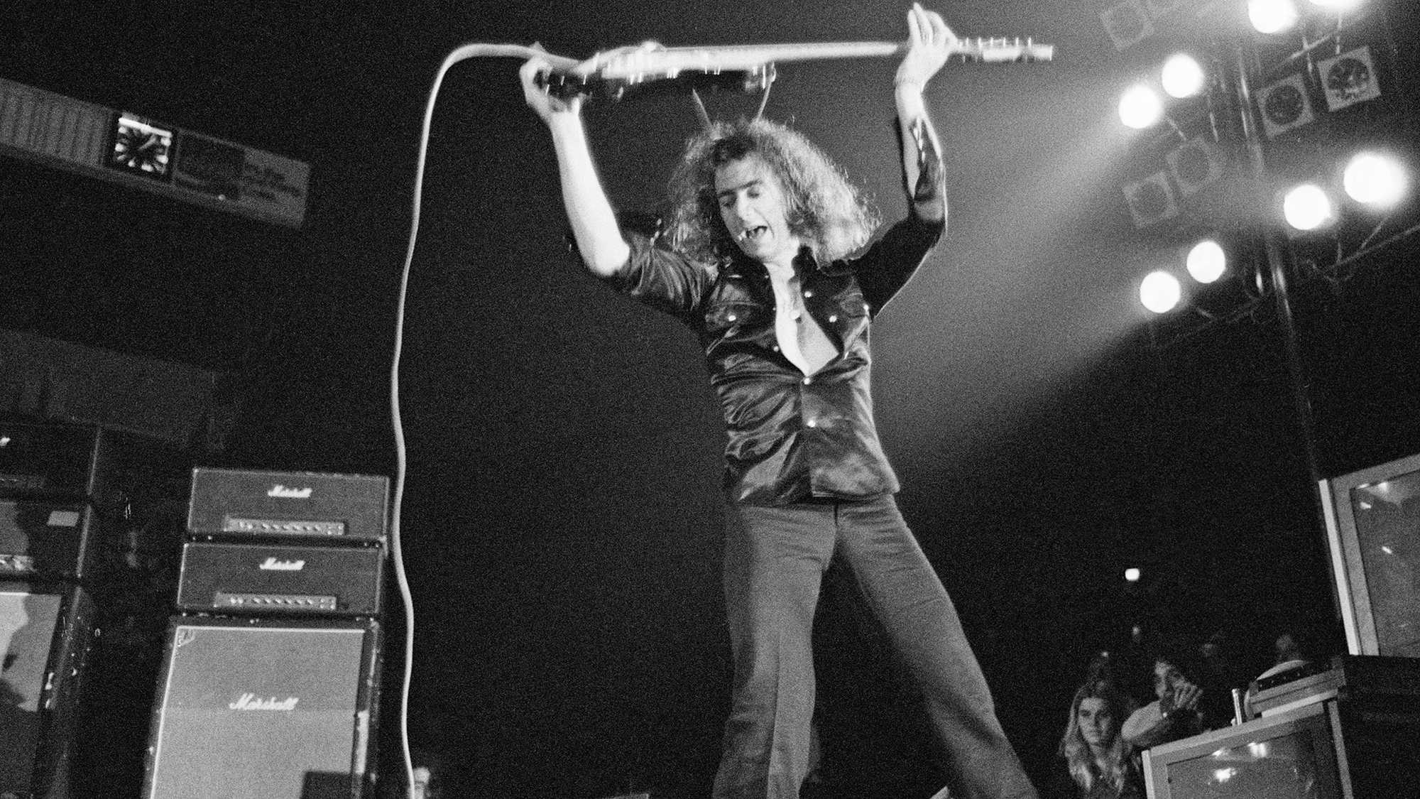 Guitarist Ritchie Blackmore from Deep Purple performs live on stage during the band's American tour in November 1974