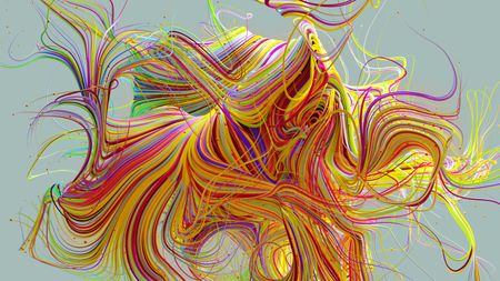 Digital generated image of abstract multicoloured curved contrast impulse on beige background.