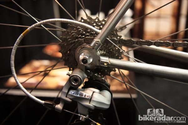 There's just the hint of extra decoration on the brazed dropouts of this second Naked machine. Note the cable routing, too.