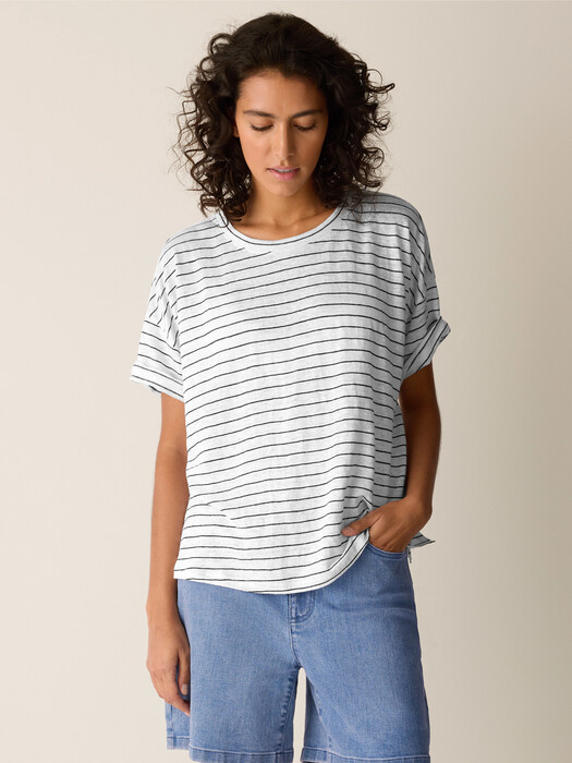 Organic Linen Jersey Stripe Box-Top