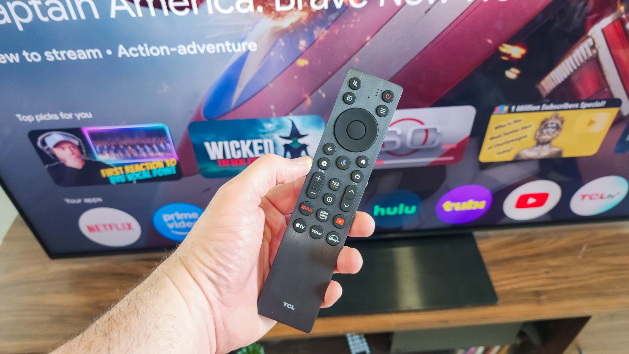 The remote for a TCL QM7K QD-Mini LED TV
