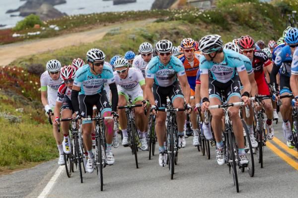 Omega Pharma-Quickstep riders regroup at the front of the field.