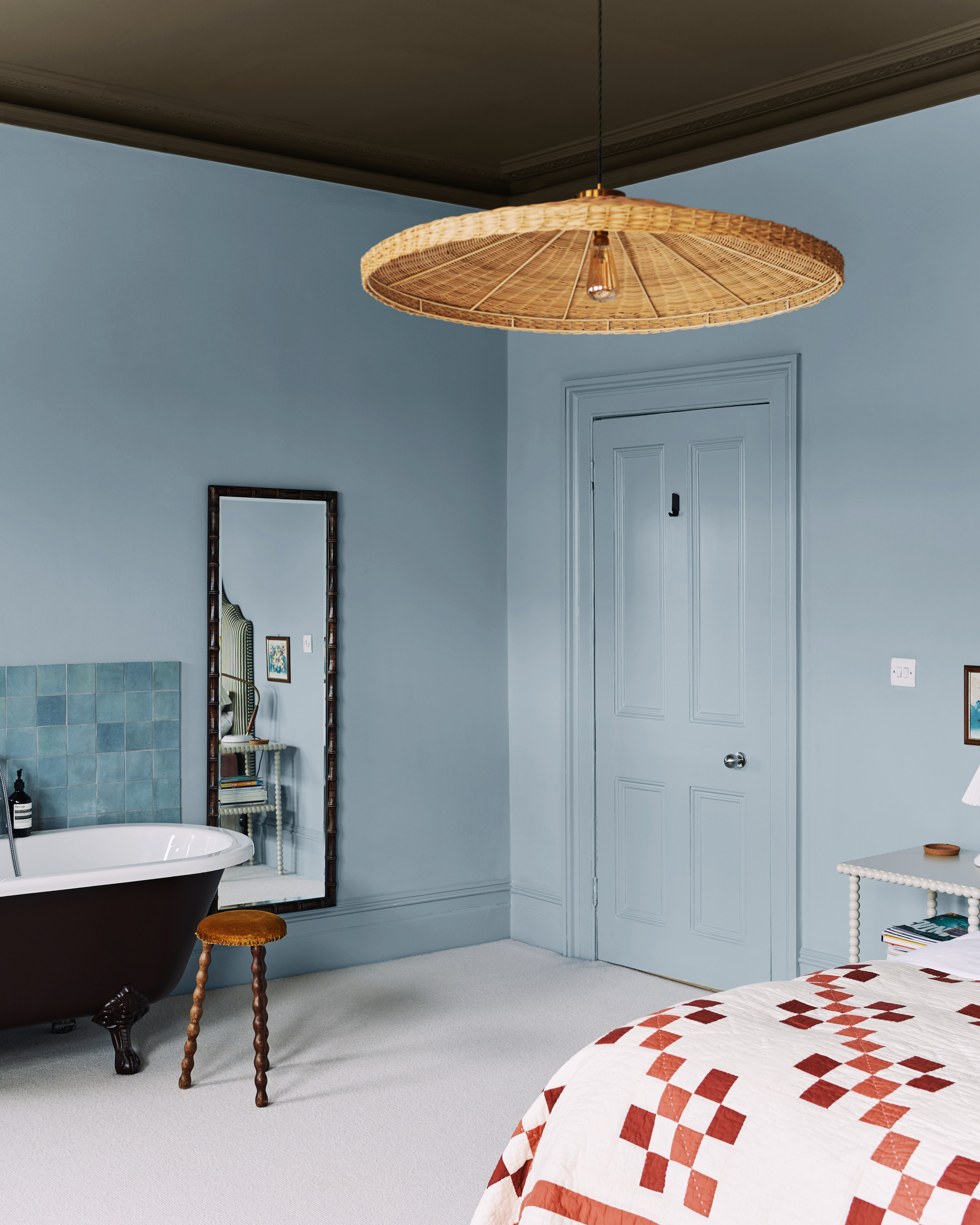 Bedroom with powder blue walls