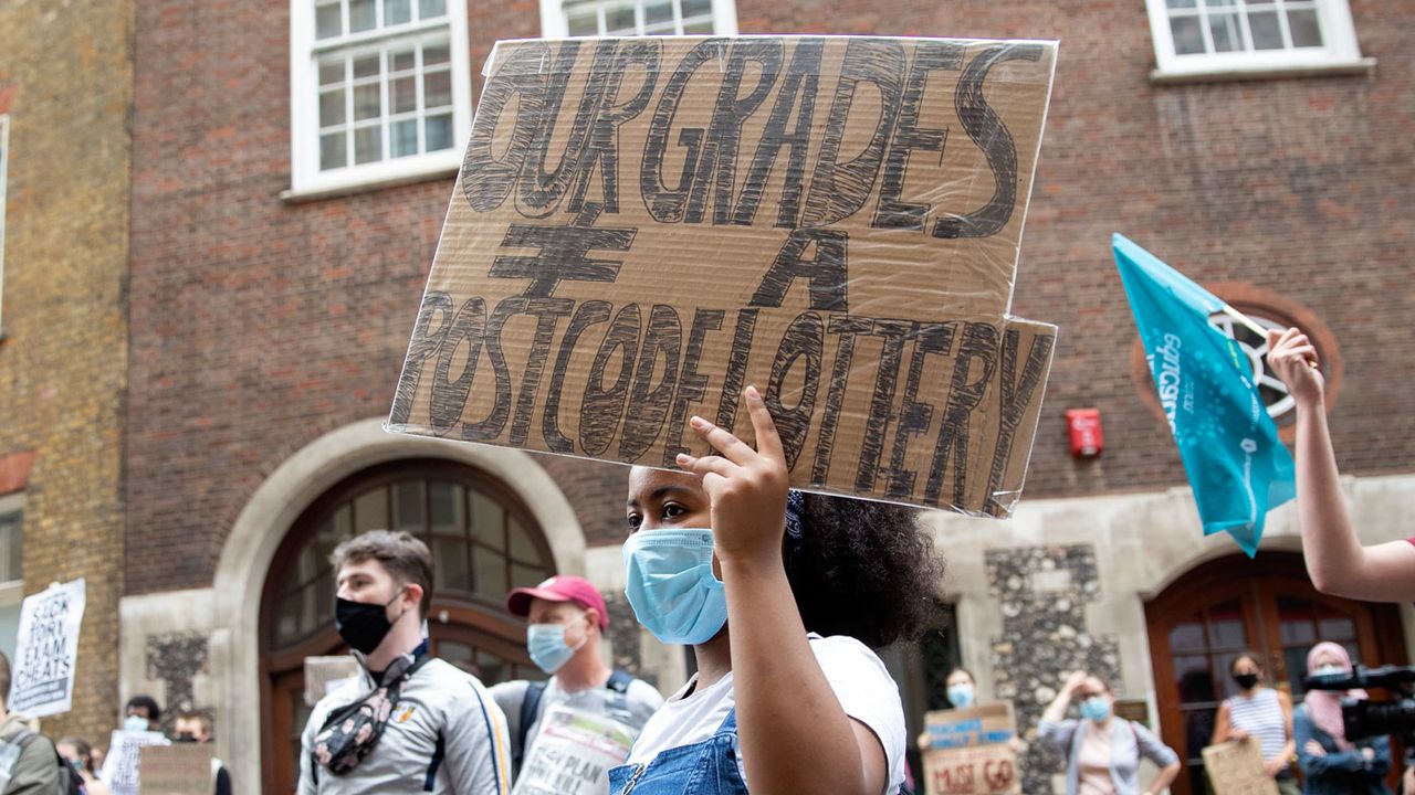 Sixth-formers protesting against A-level grades