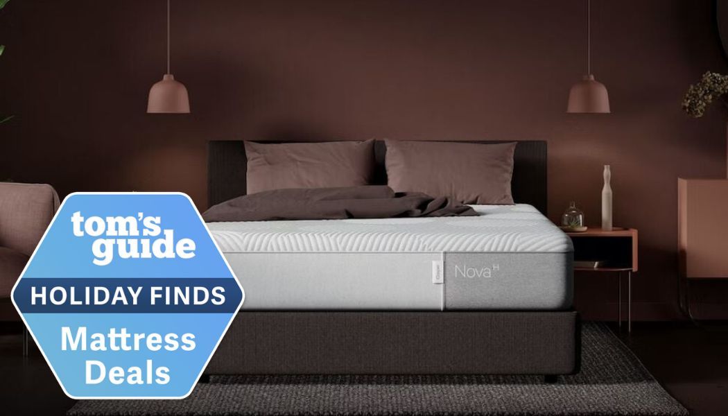 Casper Nova Hybrid Medium Mattress in bedroom with a deal badge 