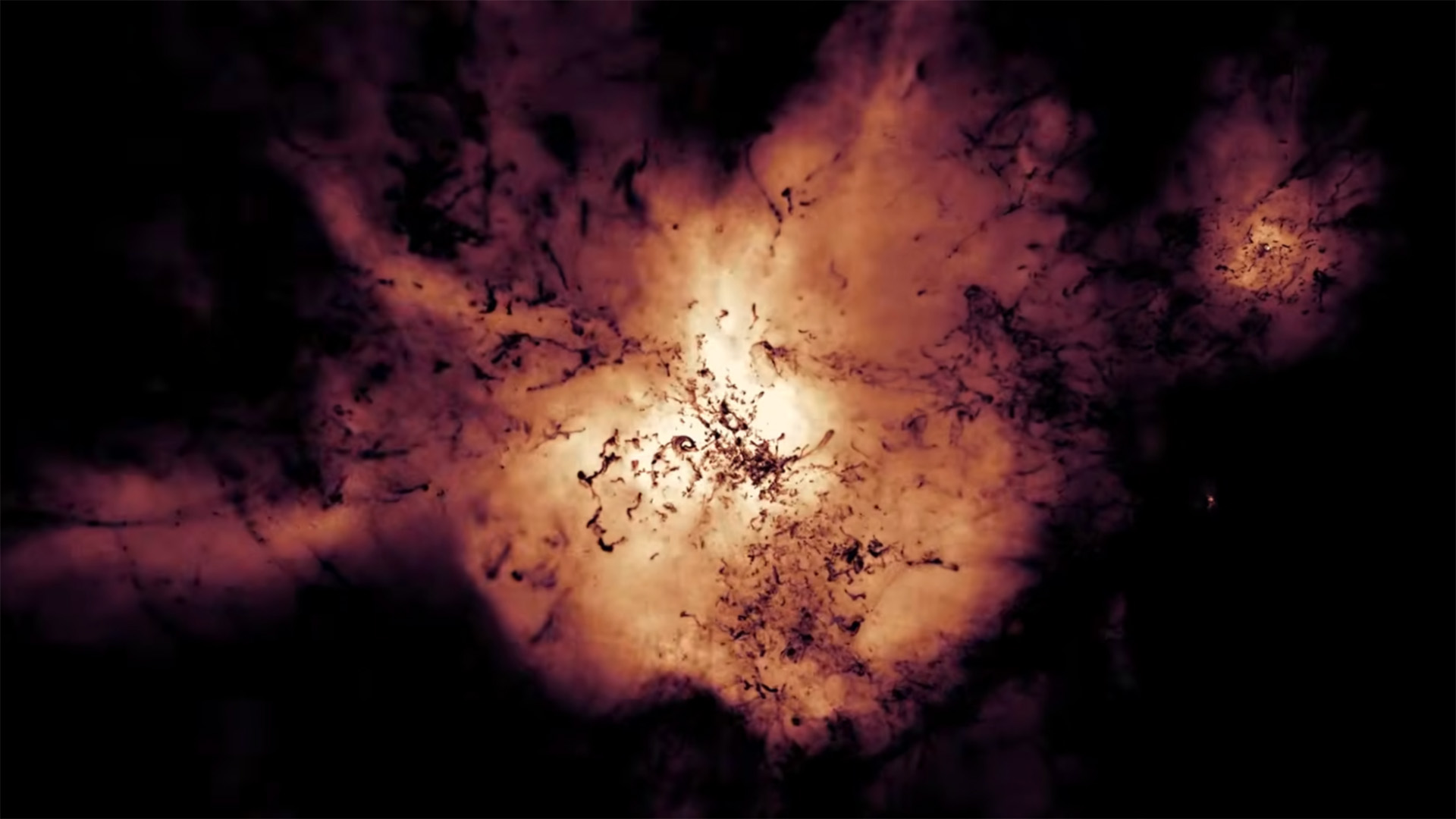 An illustration of a glowing ball of gas expanding out against a dark background