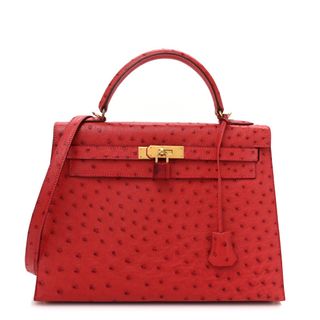 Hermes Ostrich Kelly Sellier 32 Rouge Vif