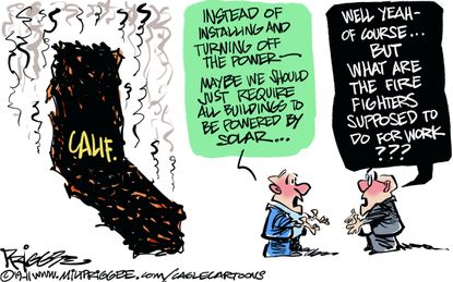 Editorial Cartoon U.S. California Firefighters Solar Power -