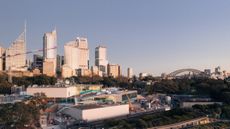 view of sydney skyline over gallery of NSW, 