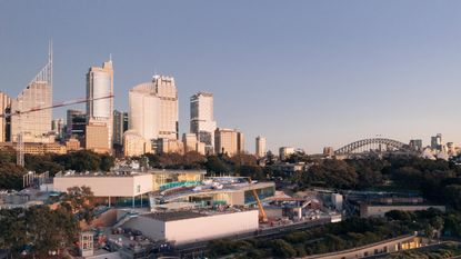 view of sydney skyline over gallery of NSW, 
