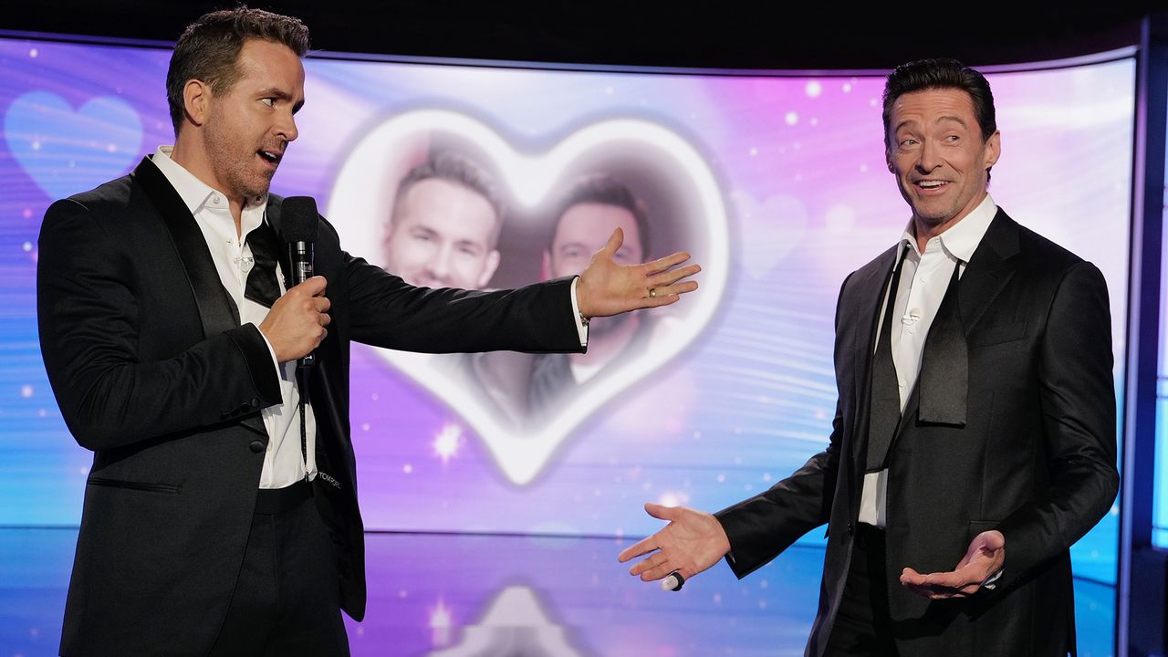 Ryan Reynolds and Hugh Jackman showing their love for each other on the Deadpool and Wolverine press tour. 