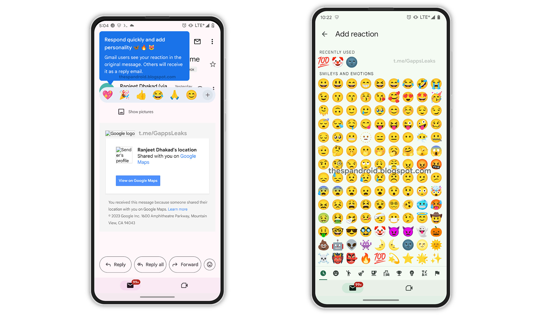 Gmail emoji reactions