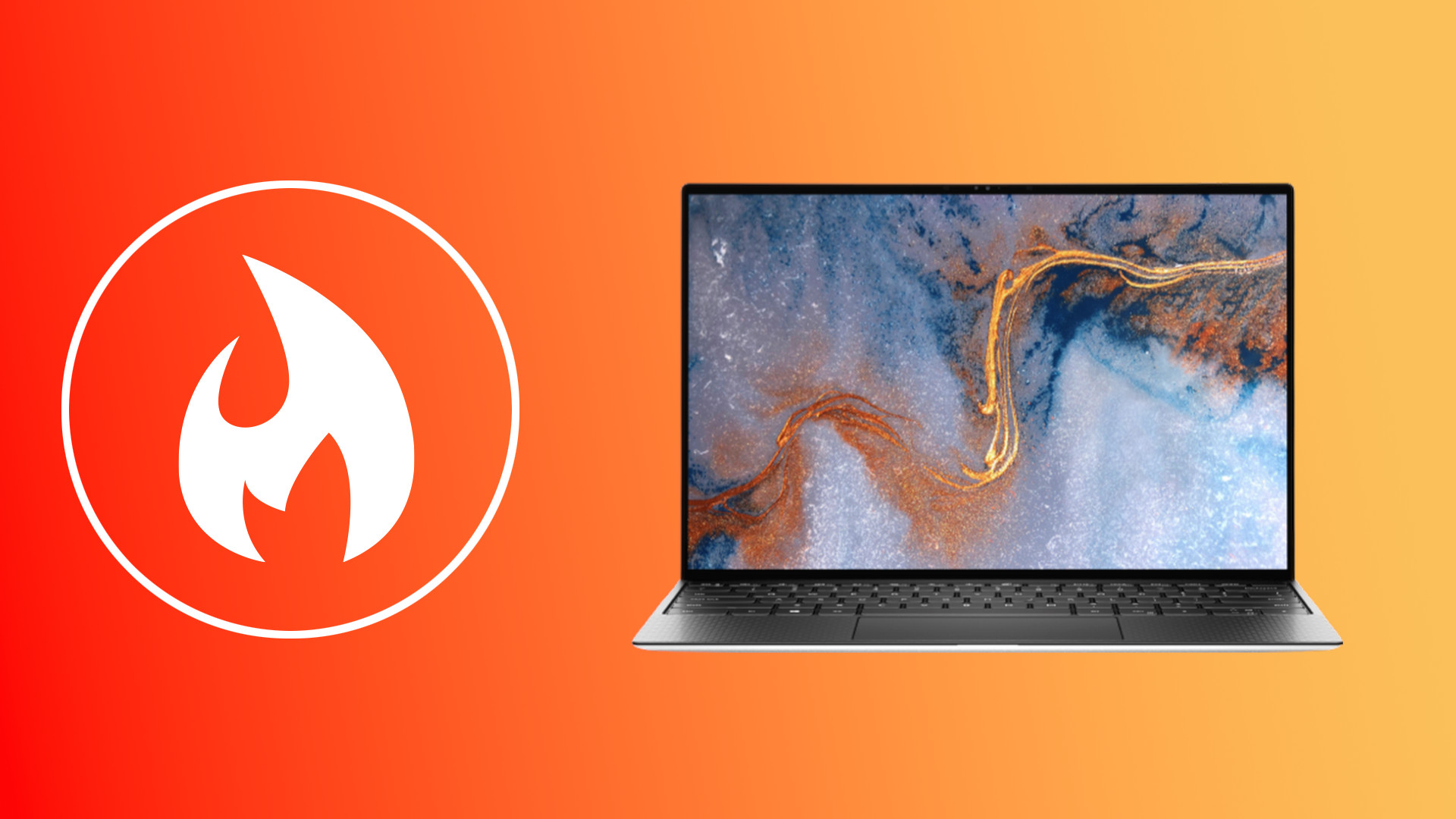 Dell XPS 13 on orange background with heat symbol
