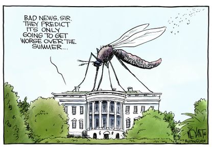Political cartoon U.S. Mueller FBI Russia investigation White House mosquito