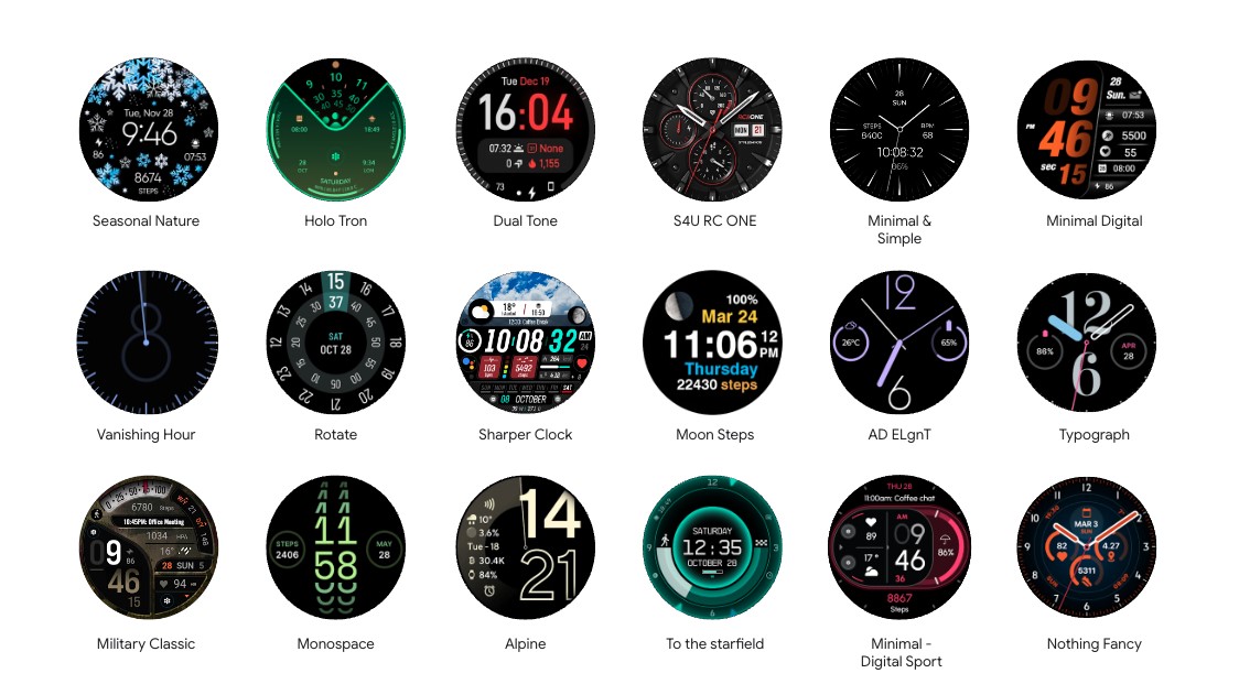 A selection of upcoming Wear OS 5 watch faces