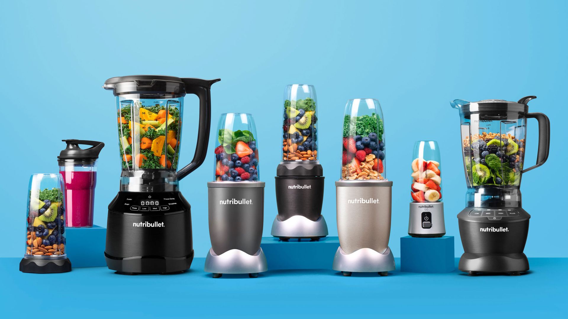 NutriBullet products, blue background