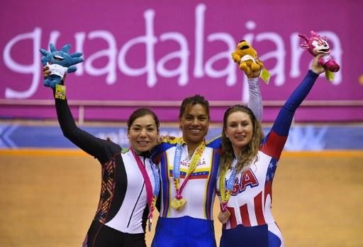 Women's keirin podium (l-r): Luz Daniela Gaxiola (Mexico), Daniela Larreal (Venezuela), Dana Rincon Feiss (USA)