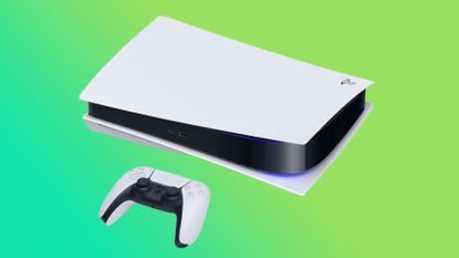 PS5 console with green background