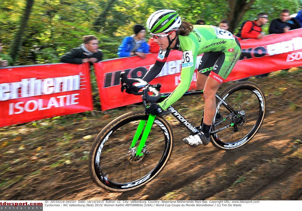 Kaitie Antonneau negotiates the mud at Valkenburg