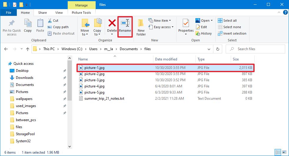 File Explorer rename option