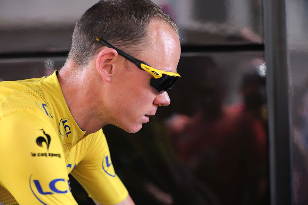 Chris Froome warms down following stage 14 at the Tour de France.
