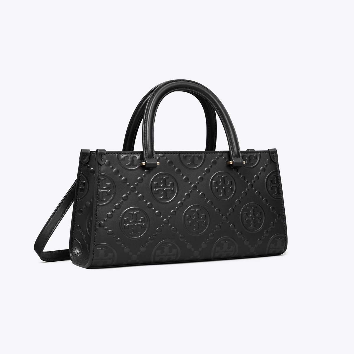 T Monogram Embossed Small East-West Tote in Black, Size Os