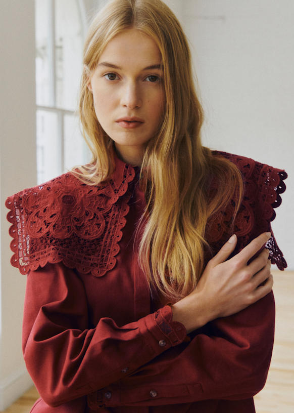 Astrid Shirt - S&amp;eacute;zane X Sea Ny - Burgundy Embroidery - Organic Cotton - S&amp;eacute;zane