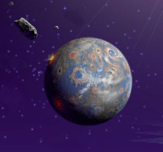 illustration of earth being bombarded by space rocks