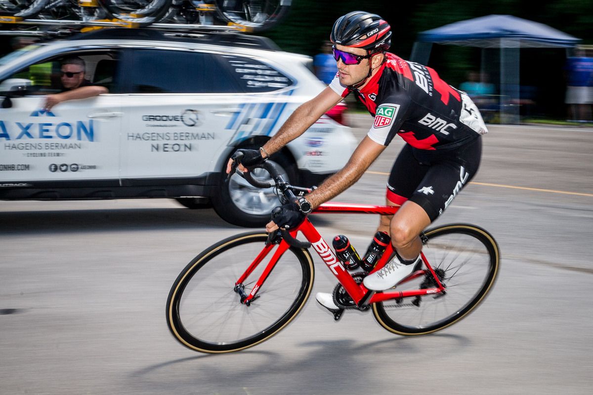 Joey Rosskopf (BMC) rides in the bunch after winning yesterdays TT