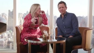 Seth Meyers and Kelly Clarkson engage in spirited daydrinking 2023. 