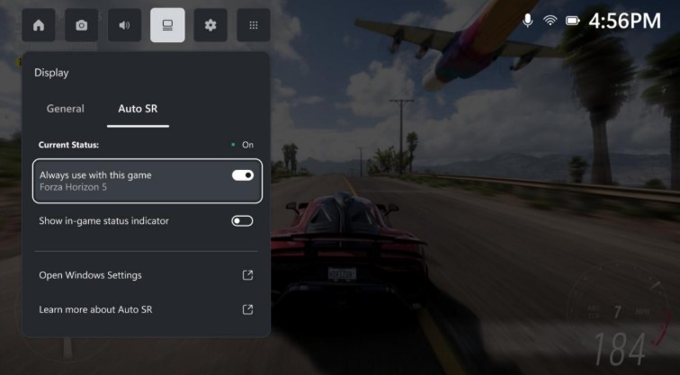 Auto SR options over Forza Horizon gameplay
