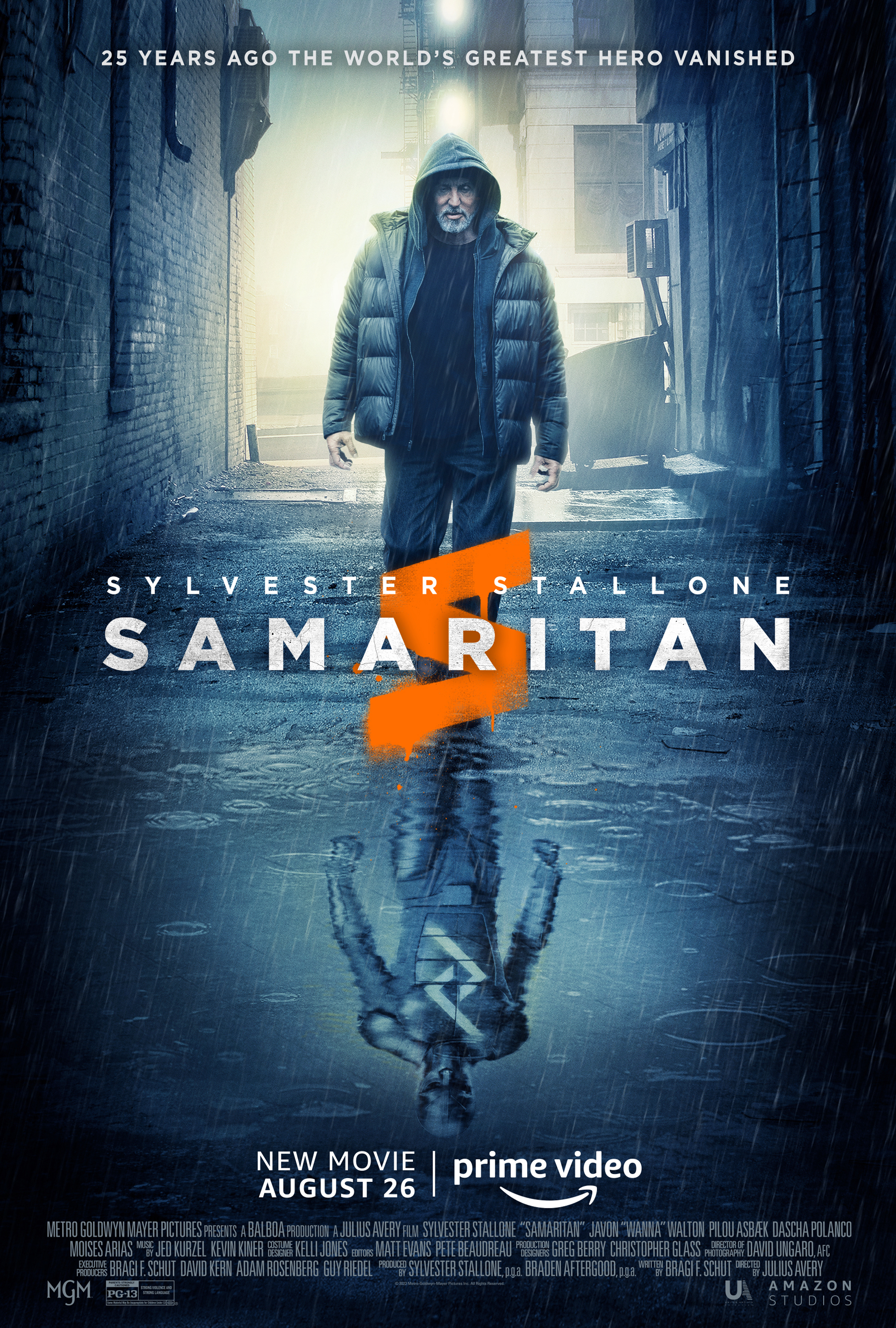 The official poster for Prime Video superhero movie Samaritan, which stars legendary actor Sylvester Stallone