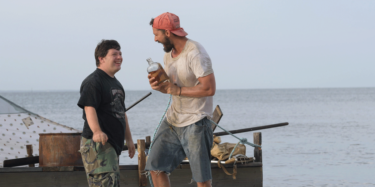 Shia LaBeouf on the water in Peanut Butter Falcon.