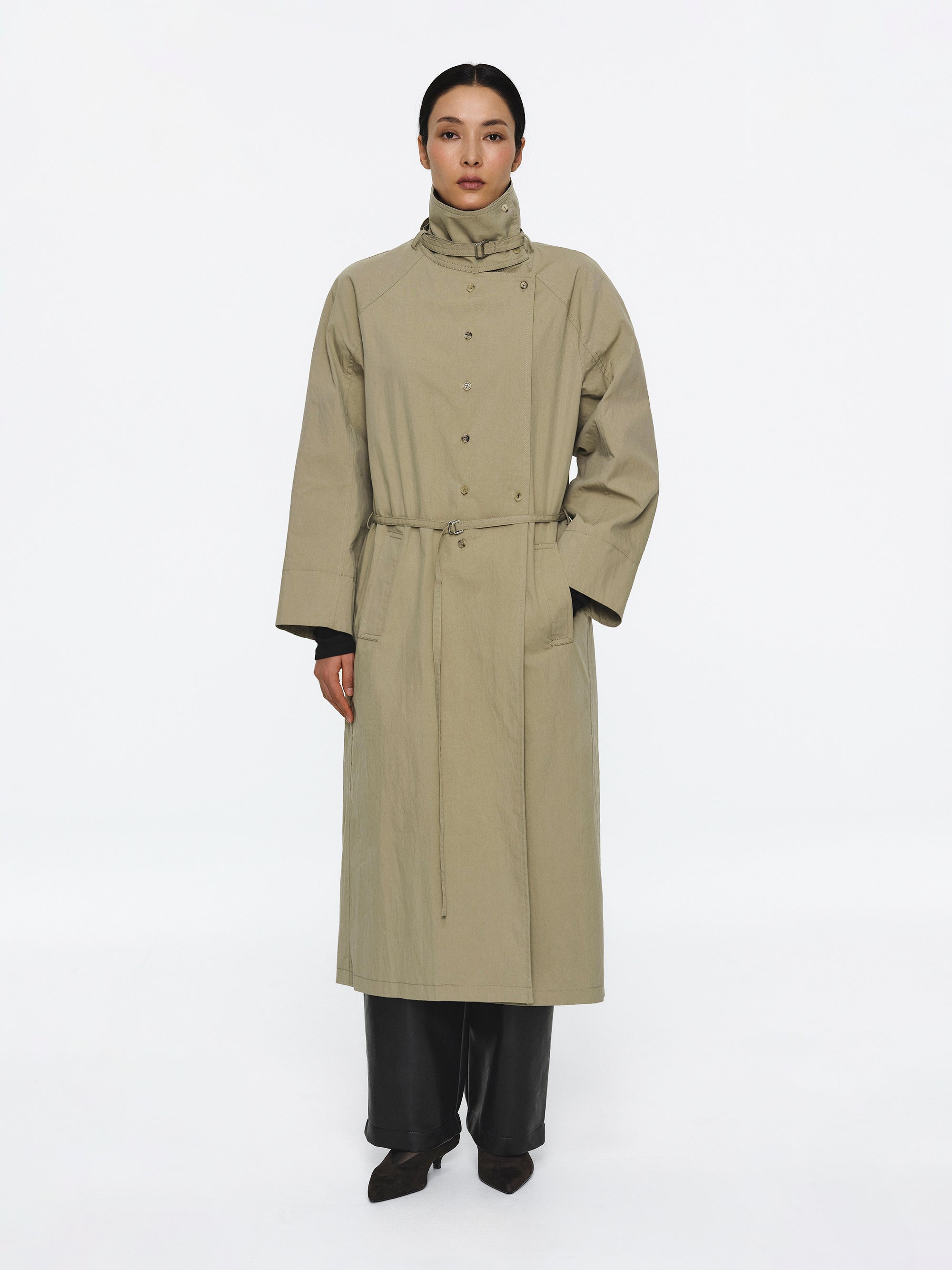 Stand Collar Trench Coat, Beige