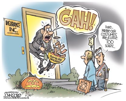 Political cartoon U.S. Obamacare sick patients