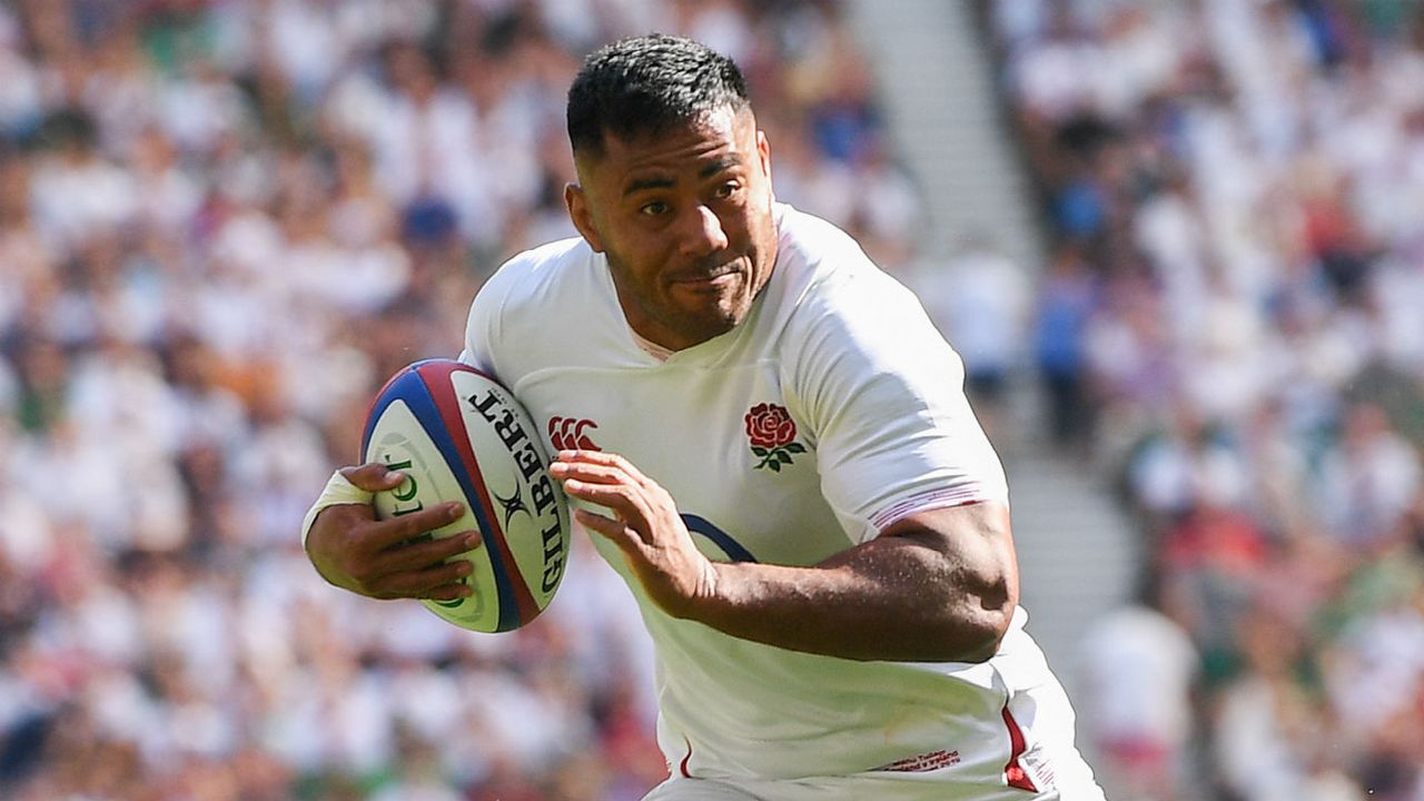 England centre Manu Tuilagi runs with the ball in the RWC warm-up against Ireland at Twickenham