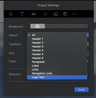 Setting global styles in Project Settings.