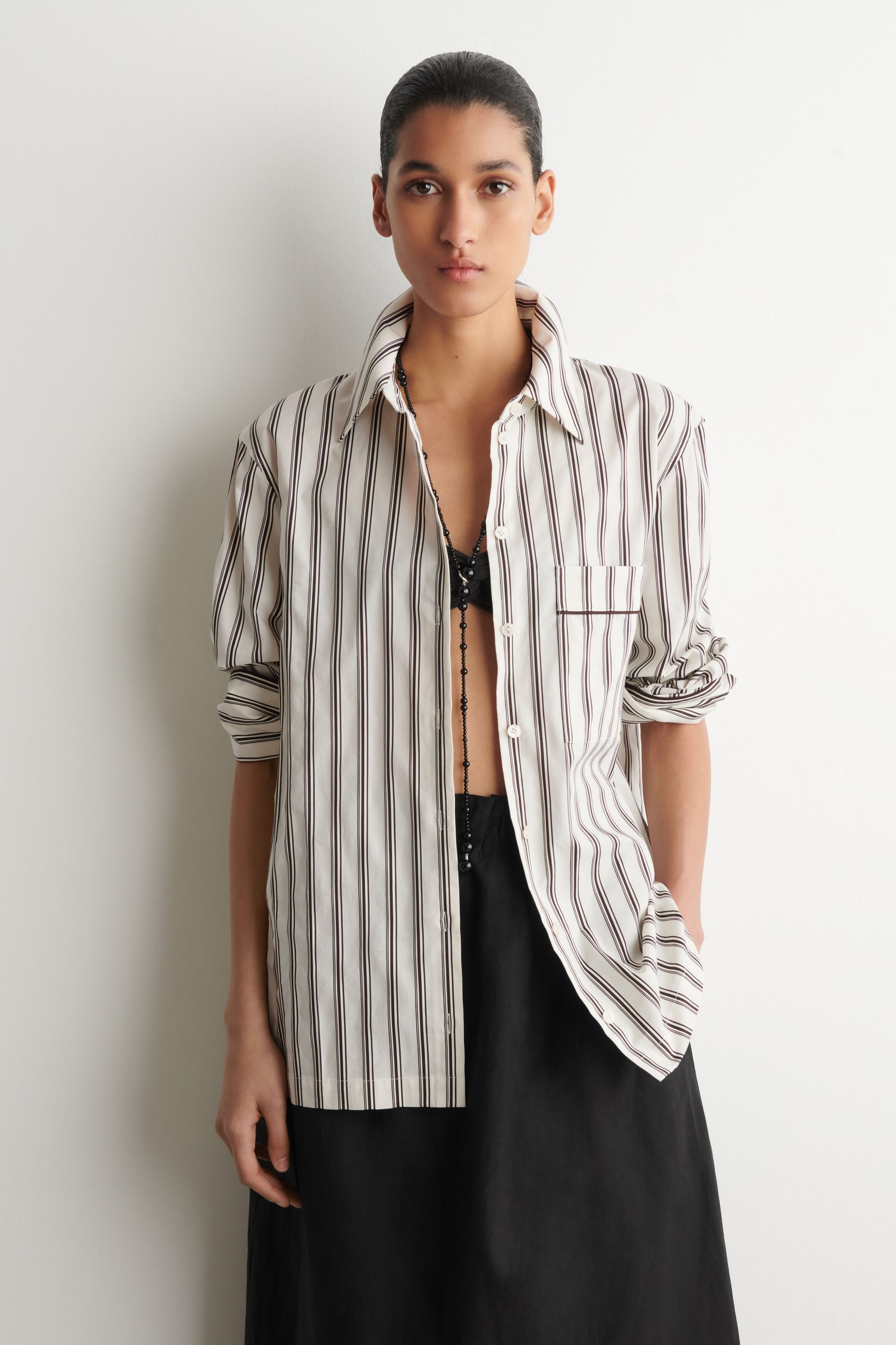 Piped Striped Cotton Shirt