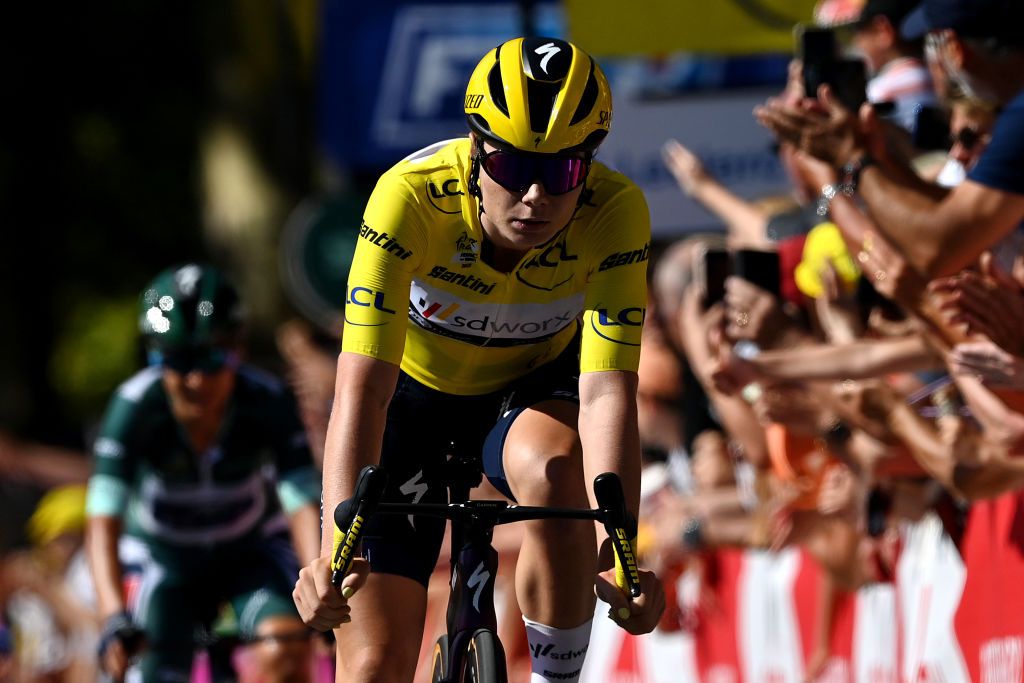 ALBI FRANCE JULY 27 Lotte Kopecky of Belgium and Team SD Worx Protime Yellow Leader Jersey ccduring the 2nd Tour de France Femmes 2023 Stage 5 a 1261km stage from OnetleChteau to Albi 572m UCIWWT on July 27 2023 in Albi France Photo by Tim de WaeleGetty Images