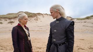 Emma D’Arcy as Princess Rhaenyra Targaryen and Matt Smith is Prince Daemon Targaryen in House of the Dragon