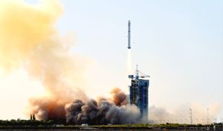 A Chinese Long March 2D rocket launches the second Shiyan-6 space environment satellite into orbit from the Jiuquan Satellite Launch Center on July 5, 2020.