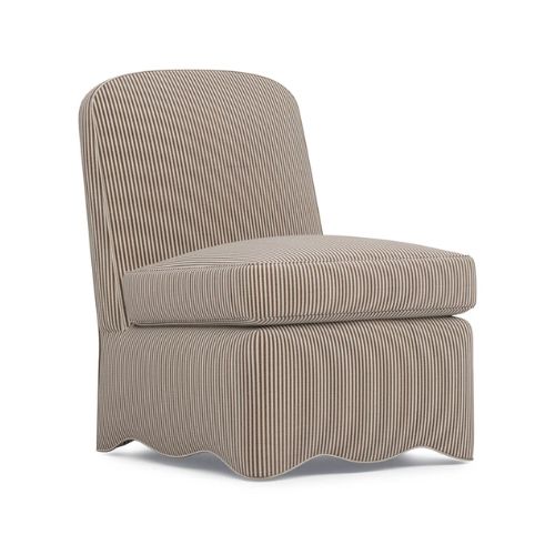 Kathy Kuo Home, Lillian Coffee Cotton Stripe Slipper Chair