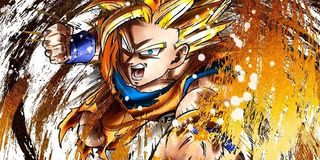 Goku flies at the screen in Dragon Ball FighterZ.