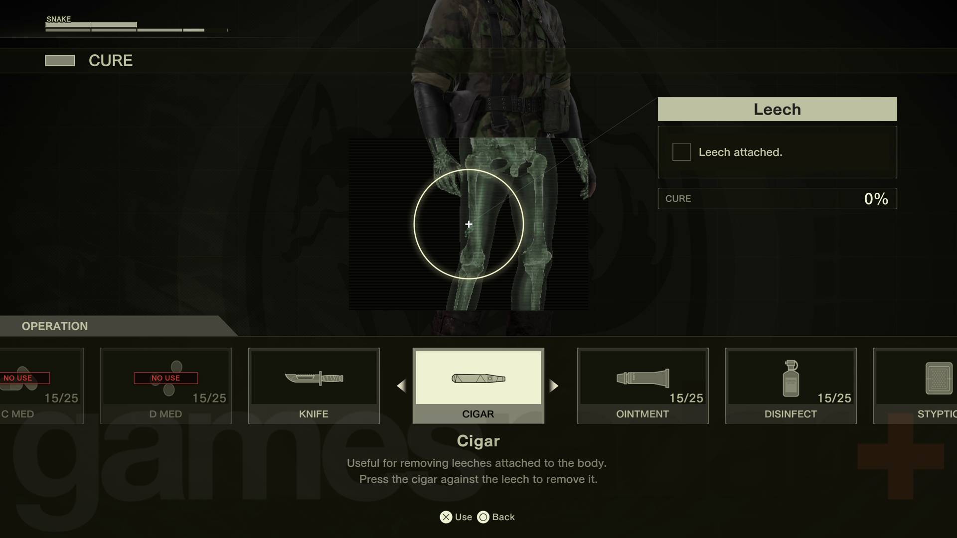 Metal Gear Solid Delta: Snake Eater tips remove leech with cigar
