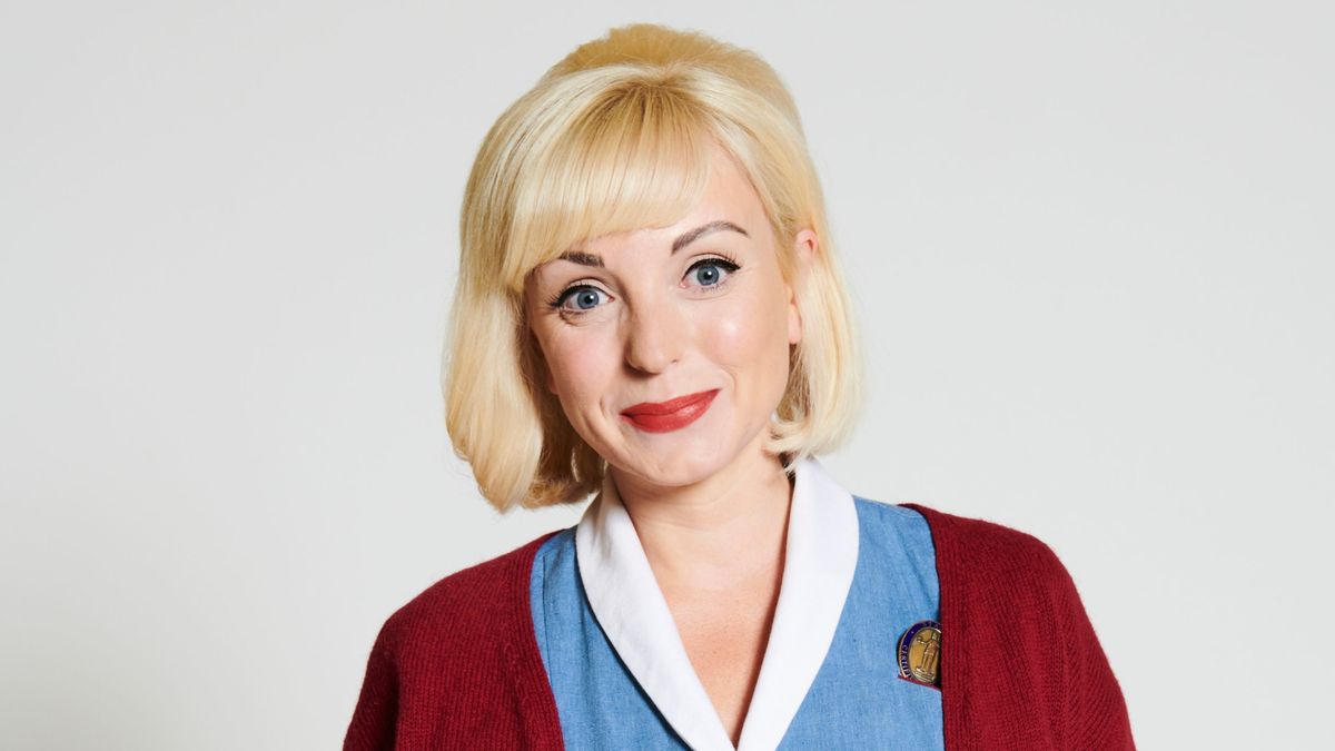 Helen George in a nurse uniform as Nurse Trixie Franklin in Call the Midwife 