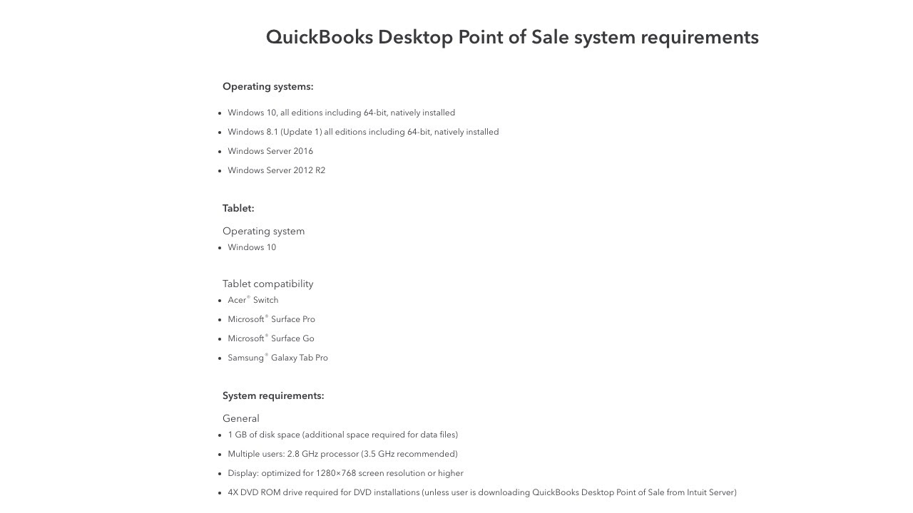 Quickbooks POS system requirements