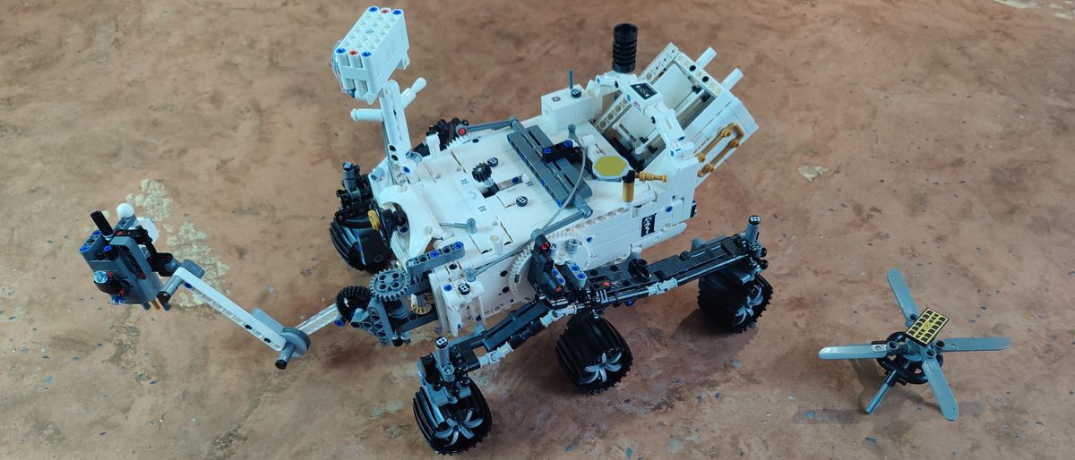 Close up photo of the Lego NASA Mars Rover Perseverance.