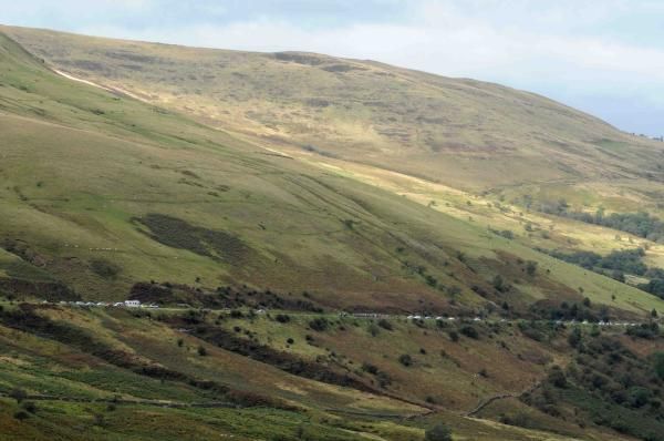 The peloton climbs the Brecon Beacons