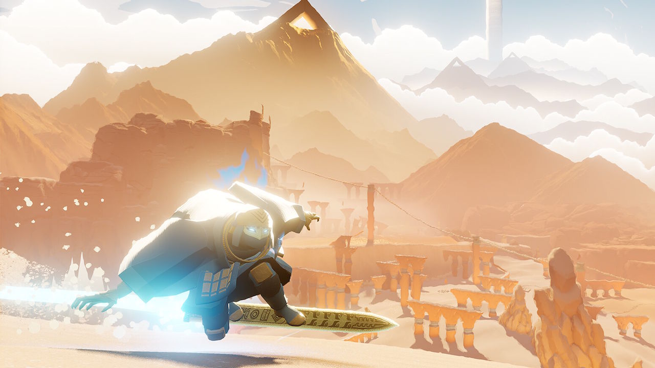 Surfing on a magical sword in Sword of the Sea
