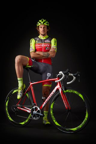 Filippo Pozzato shows the new team kit.